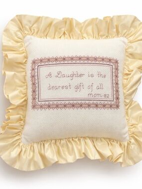 Vintage Needlepoint Pillow Ruffle Cottage Decor
